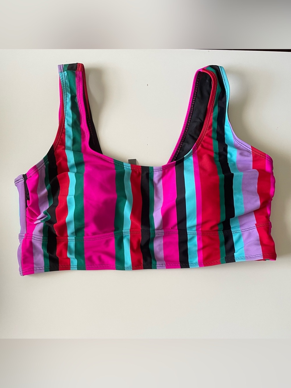 Striped Multicolor Swim Top - Bright Pink & Aqua